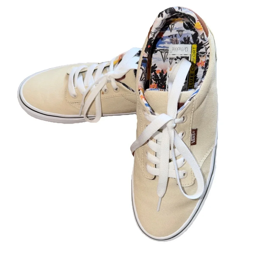 NWOB Vans Atwood Deluxe Men's 9 Beige Canvas Boat Shoe Sneakers Summer Dad Shoe